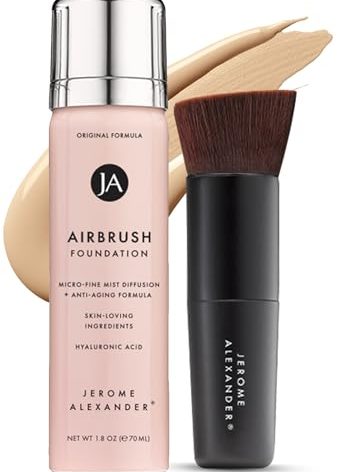 Jerome Alexander MagicMinerals AirBrush Foundation – 2 Piece Set with Airbrush Foundation and Kabuki Brush - Spray Makeup with Anti-aging Ingredients for Smooth Radiant Skin - Light Medium