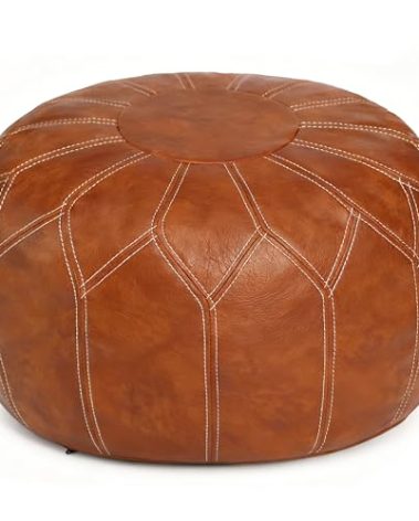 Thgonwid Unstuffed Moroccan Faux Leather Pouf Ottoman with Storage - Handmade Boho Chic Multi-Use Footrest for Living Room, Bedroom, Patio - Round Ethnic Floor Cushion & Decorative Accent, Brown