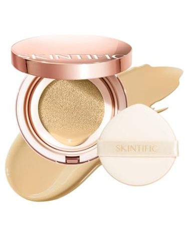 Full Coverage Cushion Foundation, Weightless, Skin Fit, Satin Glow Finish, Oil-Control Waterproof Foundation, Sweatproof Flawless BB Cream CC Korean Makeup,Tattoo Cover Up, Buildable(#22W Sheer Beige)
