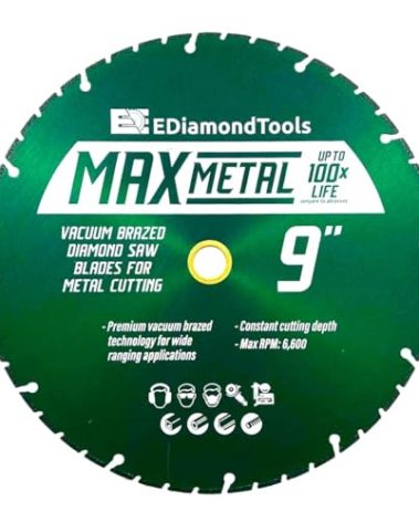 9" Diamond Cut Off Wheel for Handheld Saws, Metal Cutting Blade for Rebar, Steel, Iron, Copper, 7/8"-5/8" Arbor, 1 PC