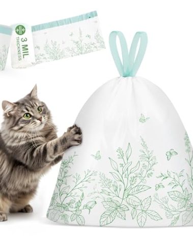 Bienbee Litter Box Liners, 60 Pack 36" x 19" Large Size Cat Litter Bags Extra Thick Cat Box Liners Easy Cleanup Tear Resistant Heavy Duty Cats Litters Pan Liner with Drawstring Pet Cats Supplies