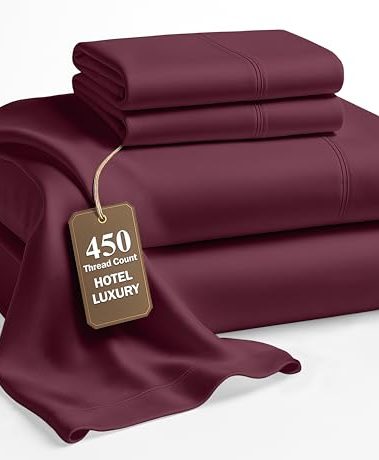 LANE LINEN 100% Cotton Full Size Sheets Set - 4 Pieces - Ultra Soft Sateen Weave, 450 Thread Count - Breathable, Cooling, Durable, 15" Deep Pockets - Windsor Wine