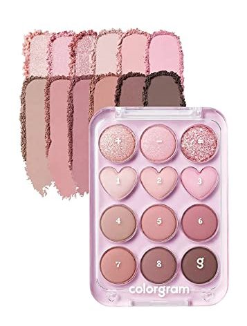 COLORGRAM Pin Point Eyeshadow Palette 02 Pink+Mauve= | Ultra-Blendable Matte, Glitter, Shimmer Shades for Daily Makeup | K-Beauty Eye Palette with Easy-to-Use Calculator Design