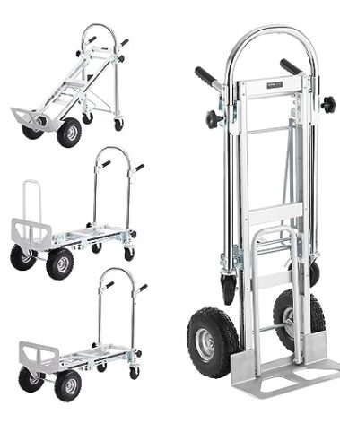 VEVOR Aluminum Folding Hand Truck, 4 in 1 Design 1000 lbs Capacity, Heavy Duty Industrial Collapsible cart, Dolly Cart with Rubber Wheels for Transport and Moving in Warehouse, Supermarket, Garden