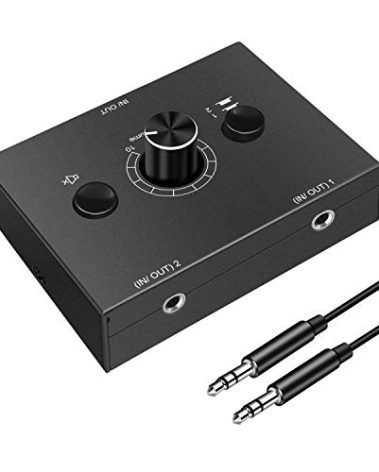 3.5mm Audio Switcher - 2 Input 1 Output / 1 Input 2 Output Audio Splitter, One-Key Mute Button, No External Power Required
