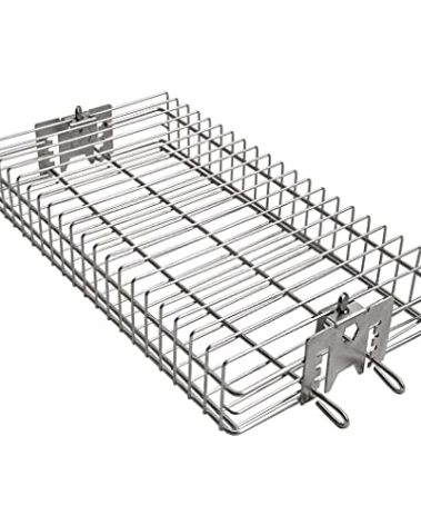 onlyfire 6042 Chrome Plating Steel Flat Grill Rotisserie Basket for Most Grills, Fits 1/2" Hexagon, 3/8" Hexagon, 3/8" Square & 5/16" Square Spit Rods