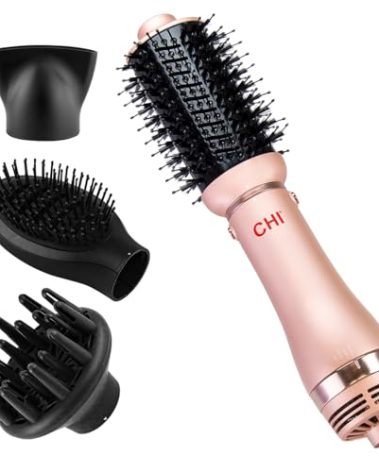 CHI Volumizer 4-in-1 Blowout Brush, Hair Dryer for Smooth, Silky & Shiny Hair, Four Interchangeable Attachments for Versatile Styling, Rose Gold