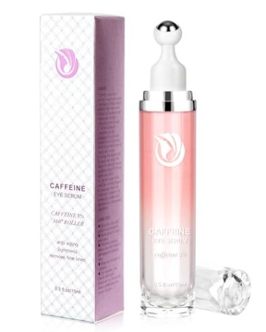 5% Caffeine Eye Serum, Cream with 360°Massage Ball for Puffiness, Fine Lines and Wrinkles, 0.5 fl.oz Under Eye Roller Cream, Efficient in Firming Eyelids