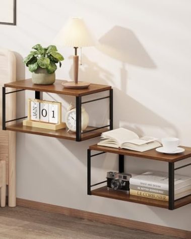 NANAGIFTREE Floating Nightstand Wall Shelf, Wood Bedside Shelf Wall Mounted Nightstand Set of 2, Floating Bedside Table for Bedroom, Living Room, Bathroom, Kitchen, Office (Vintage Brown)