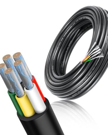 RESHAKE 22 Gauge 5 Conductor Electrical Wire, 164 FT Low Voltage 22/5 Tinned Copper Wire, 22 AWG 5 Wire Cable, Flexible Extension Cord for LED Strips Light, Outdoor Waterproof Stranded Wires