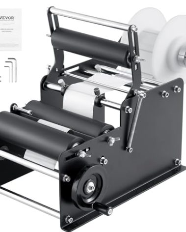 VEVOR Manual Round Labeling Machine, 15-20pcs/min, Applicator for Round Bottles, Adjustable for 0.78-4.72 inch Diameter (with Pressing Bar)