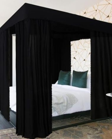 Kmhesvi Black Canopy Bed Curtains - 4 Corner Post Bed Curtains Canopy Queen Bed Canopy Curtains for Adults Girls Bedroom Decoration(Black, Queen)