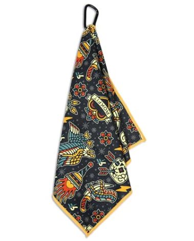 RokFit Gym & Golf Towel – Multi-Use, Quick-Dry, Durable Utility Towel with Bold Graphic and Carabiner Clip (Tattoo Flash Pattern)