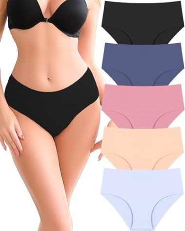 UNDER THE SEA Seamless Underwear for Women Mid Rise Brief Sexy No Show Bikini Panties Womens Cheeky 5 Pack XS-2XL