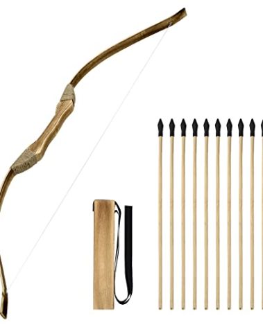 Kids Bow and Arrow Set, 32 Inch Archery Set Handmade Wooden Toy Bow and Arrow for Kids 4-6 8-12, Cosplay Game Costume Prop Play, 1 Bows 1 Quivers and 10 Wood Arrows, Gifts for Youth Boys & Girls