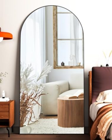 CONGUILIAO 71"x32" Black Full Length Mirror - Aluminum Alloy Frame, Arched Floor/Wall Mirror for Bedroom or Living Room