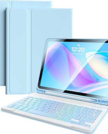 for IPad 11th 10th Generation Case with Keyboard 10.9-inch 7-Color Backlit Detachable Wireless BT Keyboard Split Type with Pen Holder Suitable for 10th Generation New iPad in 2022 (Blue)