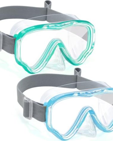 Vvinca Swim-Goggles with Nose Cover, 2 Packs Elastic Fabric Strap Snorkel Swim Mask Anti Fog UV No Pull Hair for Kids 3-14