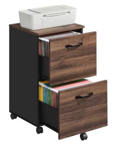 VASAGLE 2-Drawer File Cabinet, Small Rolling Filing Cabinet for Home Office, Printer Stand, for A4, Letter-Size Documents, 15.7 x 16.5 x 27.6 Inches, Natural Walnut and Ink Black UOFC040K01