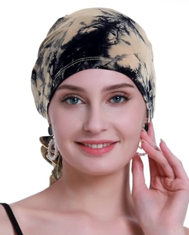osvyo Chemo Headscarf for Women Hair Loss - Cancer Slip On Headwear Turbans Sealed Packaging TIE DYE Black Khaki