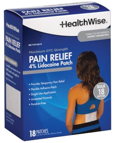 HealthWise Lidocaine Pain Patch | 4% OTC Lidocaine | 18-Count | Paraben-Free Formula | Temporarily Soothes Minor Aches and Pains | Unscented | Flexible Application
