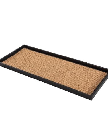 Anji Mountain Heavy Duty Waterproof Rubber Shoe Storage Mat Organizer/Boot Storage Tray Multi Use for Entryway with Coir, Black and Ivory Insert, Fits 3 Pair (34.5" Wide)
