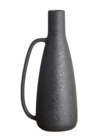 BlossoME Black Vases Home Decor, 13 Inch Tall with Handle, Matte Rustic Pottery Table Vessel, Large Jug Centerpiece, Living Room Modern Decor