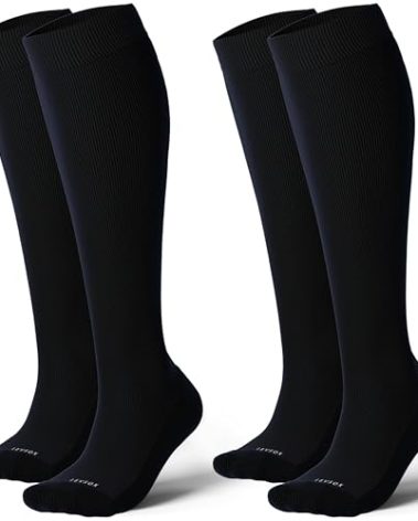 LEVSOX Extra Thick Cotton Compression Socks for Women&Men 20-30 mmHg Knee High Graduated Support Sock for Nurses, Pregnant Women, Travel and Flight, 2 Pairs, Black