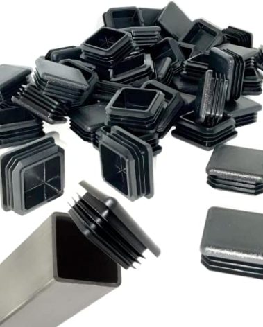 EZends 1.5 Inch Square Tubing End Cap Plug, 14/20 Gauge, 50 Pack, Durable Black Plastic LDPE, Chair Glides, Furniture Floor Protector, Chair Leg Caps,