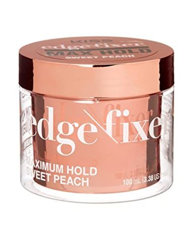 KISS COLORS & CARE Maximum Hold Edge Fixer, Non-Greasy Gel Formula Infused With Biotin B7, 24 Hour Hold, ‘Sweet Peach’ Scented, 3.38 Fl. Oz. (100 ml)