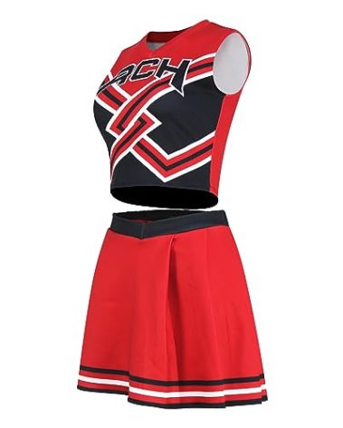 2 Piece Women Cheerleader Costume Top Skirt Sets Cosplay Cheer Outfit Halloween Cheerleading Party Red XS