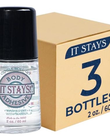 ABSOLUTE SUPPORT It Stays! Roll-On Body Fixative Glue 2 oz Adhesive - Made in USA - 3 Bottle Value Pack