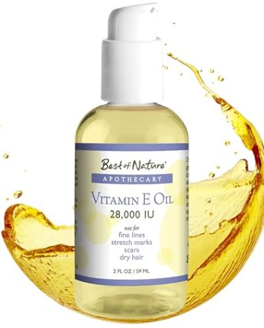 Best of Nature Vitamin E Oil 28,000 IU, Unscented Moisturizer with Fractioned Coconut - Damage Repair Formula for Hair, Skin, Face, & Hands