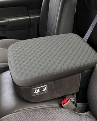 Zxiaochun Center Console Cover Compatible with 2002 2003 2004 2005-2012 Dodge Ram 1500 2500 3500 Jump Seat Console, Armrest Lid Leather Protective Covering (Gray)