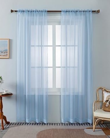 WPM Sky Blue Sheer Curtains 58" Wide x 95" Long 2 Panels Livingroom Window Treatment Rod Pocket Sheer Voile for Bedroom, Kitchen, Childrens Room Fully Stitched and Hemmed