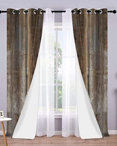 ULQUISNCE Brown Blackout Curtain, Dark Brown Modern Abstract Sheer Curtains for Living Room and Bedroom -Curtain and Gauze Curtain Design Can Block and Transmit Light (52 x 84 Inches, Set of 4)