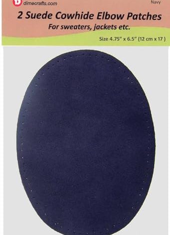 -2 Sew-on Large Natural Suede Leather Elbow Patches Size 4.75 in x 6.5 in w/Perforated Edges for Easy Sewing - (Navy)