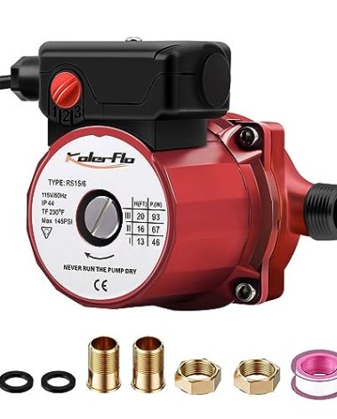 KOLERFLO 3/4 Inch Hot Water Circulating Pump 3-Speed Circulation Water Pump for Solar Heater System(RS15-6 Red)