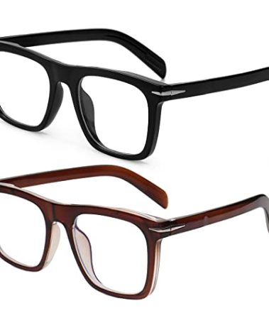 NIDOVIX Trendy Square Blue Light Blocking Glasses for Men Women, Fashion Frame Non-prescription Computer Glasses (Black+Brown)