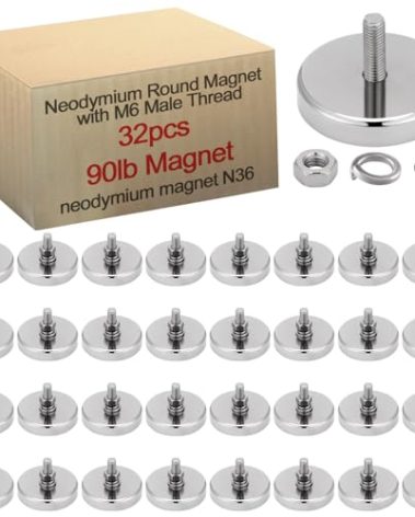 Flutesan 32 Pieces Super Powerful Neodymium Round Magnet with M6 Male Thread Bolts 90lb Heavy Duty Strong Rare Earth Mounting Magnet with Stud for Lighting Camera Brackets License Plate Outdoor Tools