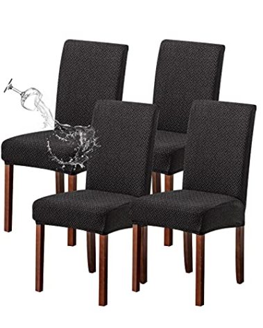 Genina Waterproof Chair Covers for Dining Room Set of 4 Kitchen Chair Covers Parson Dining Chair Slipcover,Black