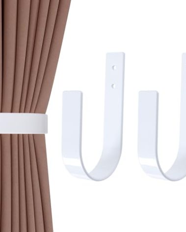 Groleca 2 Pack Modern Curtain Holdbacks Curtain Tiebacks Wall Mount Solid Aluminum U Shaped Curtain Wall Hooks Curtain Pull Backs Curtain Holders Curtain Tie Backs for Curtain (2, White)