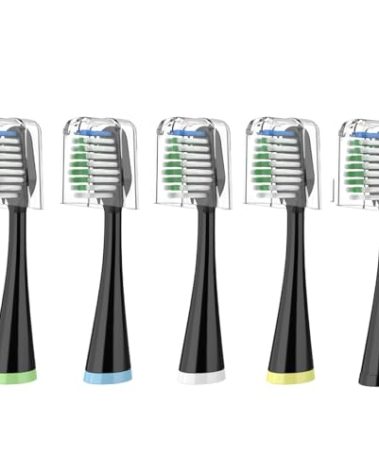 Replacement Toothbrush Heads for Waterpik Complete Care 5.0/9.0 (CC-01/WP-862), with Covers, 5 Count, Black