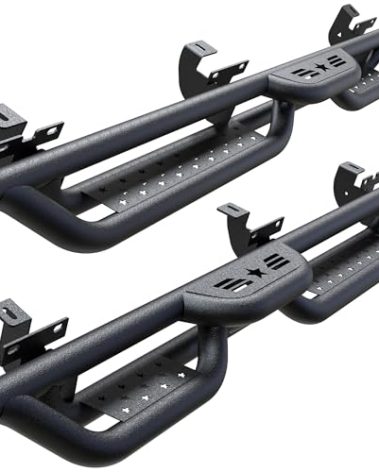 Running Boards Compatible with Jeep Wrangler JK JKU 2007-2018 Unlimited 4 Doors, 6" 2-Stairs Side Step Rails Coated Black Carbon Steel Nerf Bars