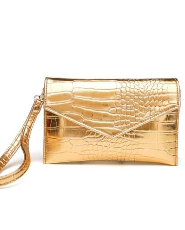 CuteClear Small Envelope Clutch Purse for Women Faux Leather Handbag Wallet Evening Bag with Detachable Wristlet Strap (gold)