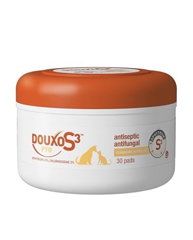 Douxo S3 Pyo Pads, Contains 3% Chlorhexidine & 0.5% Ophytrium, Antiseptic & Hydrating, For Bacterial or Yeast Skin Infections, For Dogs and Cats, 30 Pads
