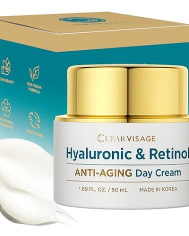 Clear Visage Hyaluronic Acid Moisturizer - Dermatologist Tested - Retinol Anti Aging Face Cream - Ultra Hydrating, Plumps & Smooths Skin, Fine Lines & Wrinkles Treatment - Clean Beauty Korean Skincare