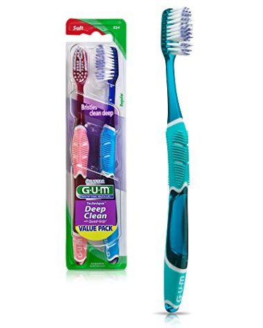 GUM Technique Deep Clean Toothbrush - Compact Soft - Soft Toothbrushes for Adults with Sensitive Gums - Extra Fine Bristles, 2ct (6pk)