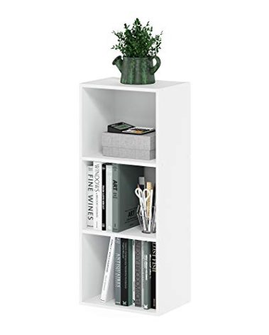 Furinno LUDER Book Shelf, 3-Cube Bookshelf, Bookcase, 9.3" x 12" x 31.5", for Living Room, Bedroom, Home Office, White