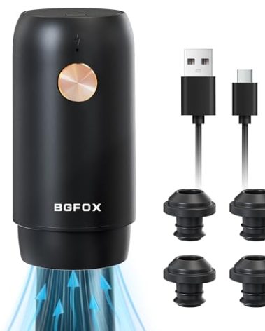 BGFOX Electric Wine Saver Pump with 4 Reusable Vacuum Wine Stoppers, Rechargeable Automatic Wine Bottle Sealer Preserver for Keeps Wine Fresh USB Type-C Charging